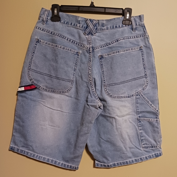 VTG RARE Y2K Tommy Jeans Red Label Denim Utility Distressed Shorts Mens Size 32 - Picture 4 of 12